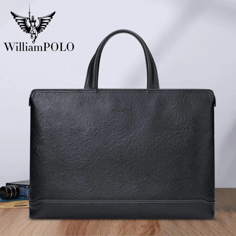 WILLIAMPOLO轻奢商务真皮公文包新款男士时尚简约大容量手提包男