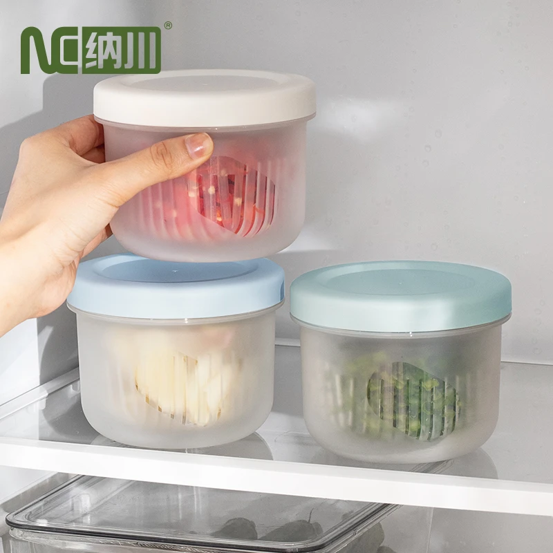 纳川厨房用保鲜沥水盒收纳置物家用透明日式葱花姜蒜收纳盒防尘