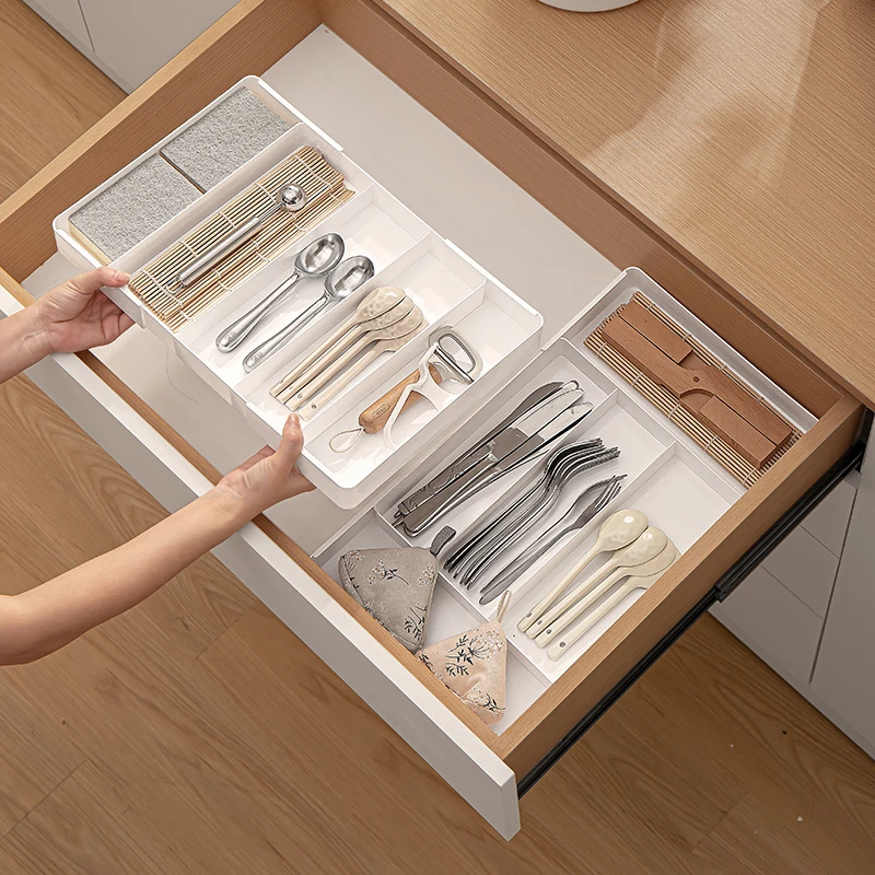 纳川伸缩收纳盒家用厨房抽屉整理盒化妆品桌面收纳盒伸缩分隔盒