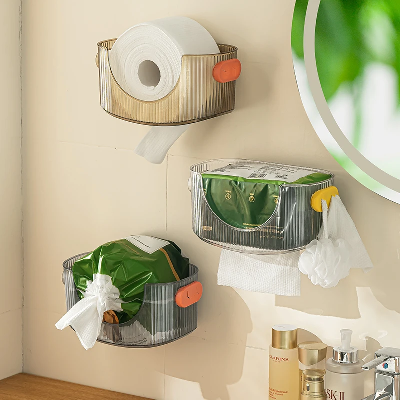 纳川洗脸巾收纳盒壁挂式化妆室纸巾盒置物架厕所卷筒卫生纸洗面巾