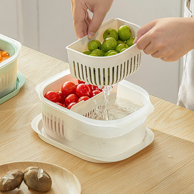纳川分隔葱姜蒜收纳盒冰箱厨房食物沥水篮保鲜盒备菜盘分隔盒沥水