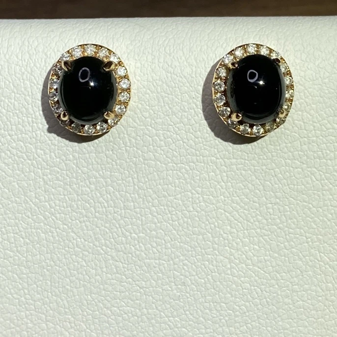 娜年翠玉墨翠 缅甸a货正品 18k满钻蛋面耳钉 百搭时尚男女均可