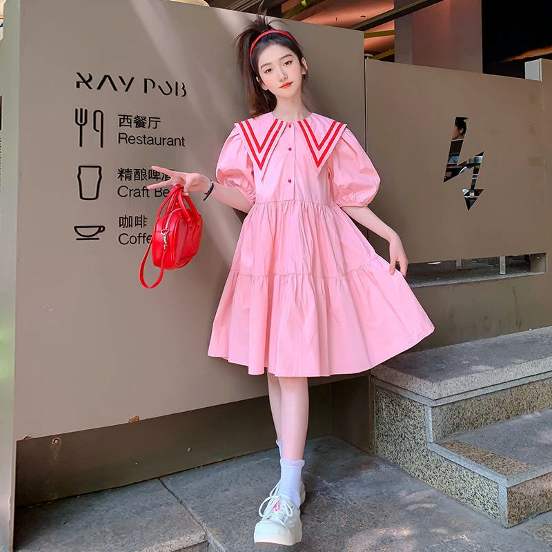 【新品】女童夏装连衣裙2025新款中大童短袖公主裙夏季学院风裙子