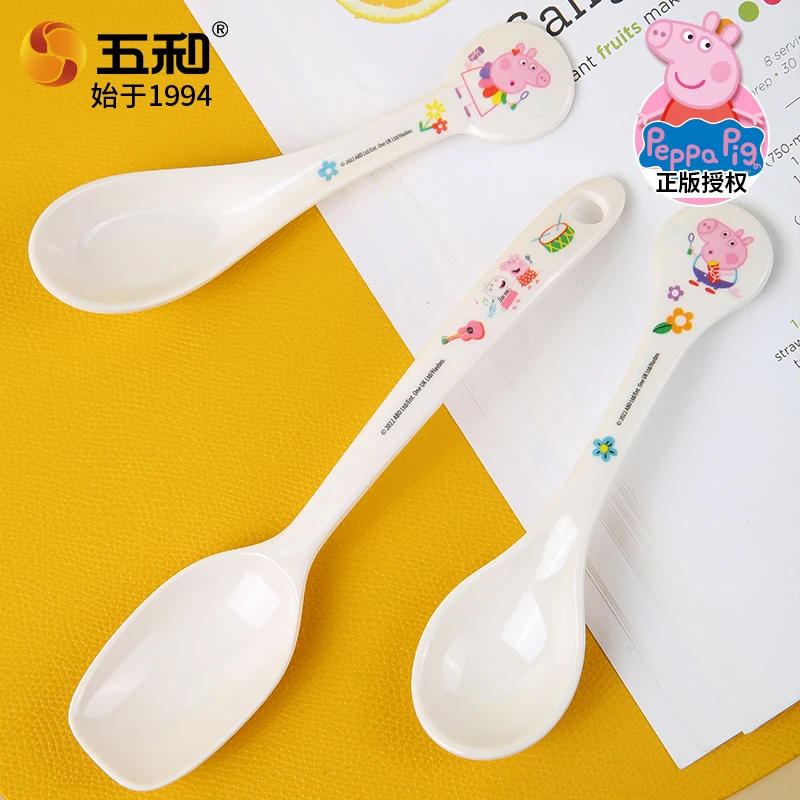 五和小猪佩奇儿童勺子婴儿吃饭训练勺辅食长柄喂饭小勺子自主进食
