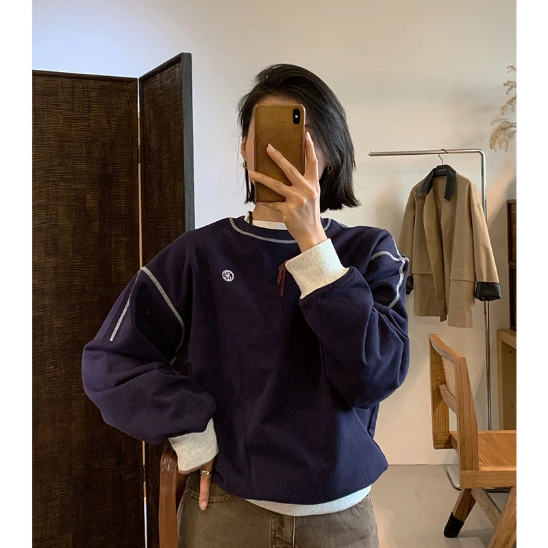 吕小布定制私服~秋冬复古休闲圆领显瘦慵懒美式套头卫衣0271