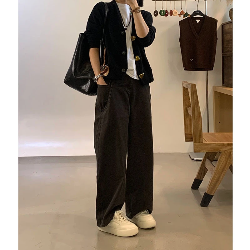 吕小布 | 优质1oo棉 显瘦直筒阔腿经典2024秋冬新款牛仔裤女0209