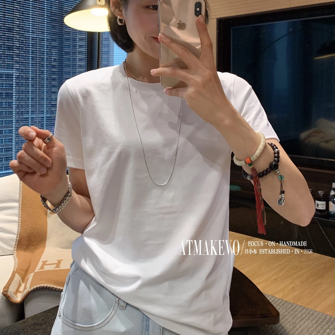 吕小布定制私服~百搭圆领女士白色T恤春夏新款短袖打底衫0100
