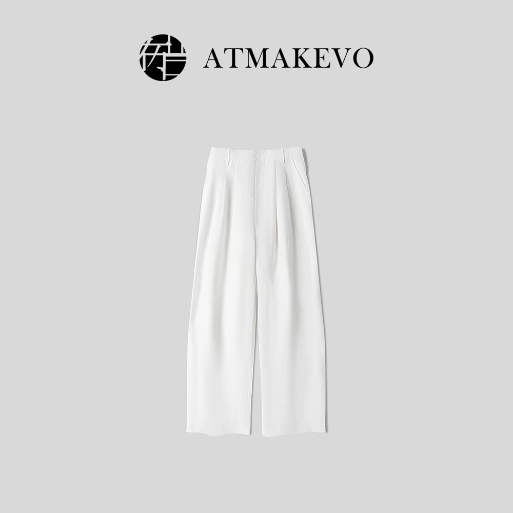 吕小布定制私服~亚麻休闲长裤女高腰垂感显瘦阔腿本色直筒裤0118