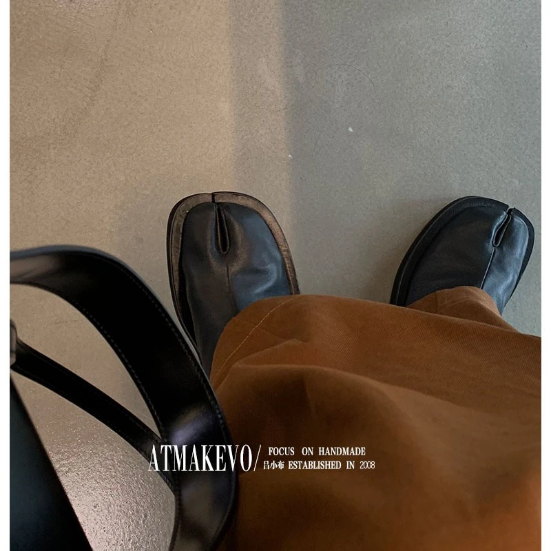 吕小布 | chao软分趾鞋羊皮一脚蹬猪蹄单鞋女真皮0282