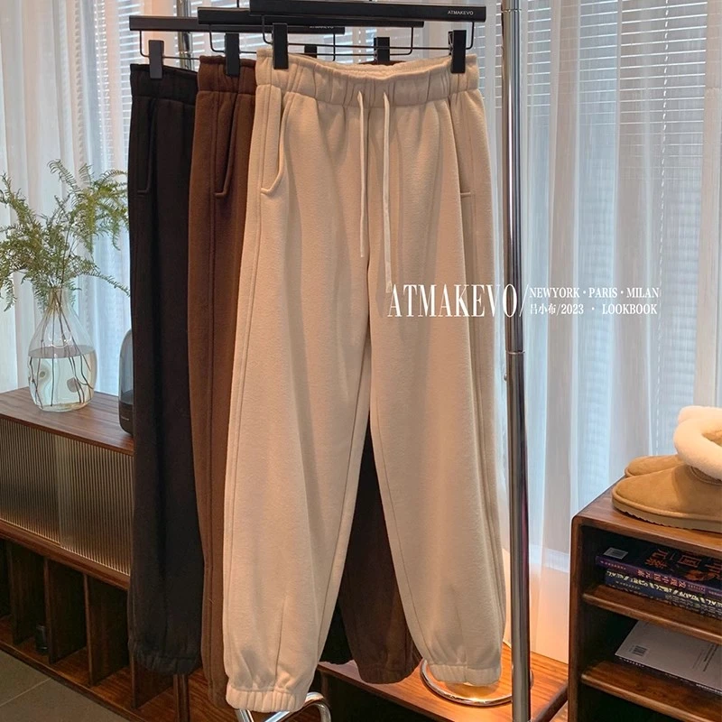 吕小布定制私服~秋冬韩系休闲加绒加厚松紧腰卫裤