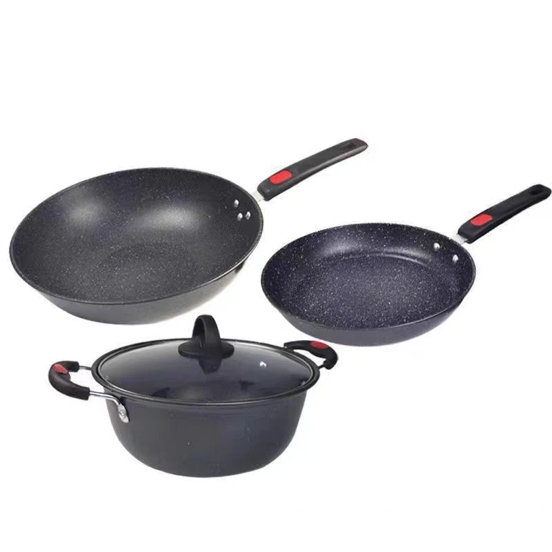 【新疆包邮】麦饭石家用厨房锅具三件套