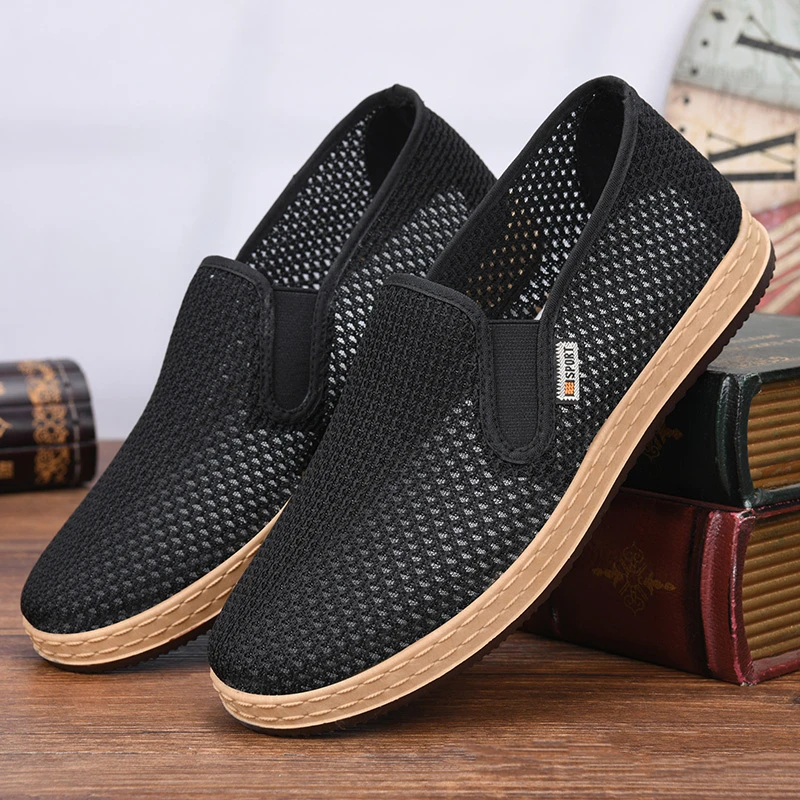 老北京布鞋男士2024新款网面黑布鞋防滑透气舒适中老年爸爸网鞋夏