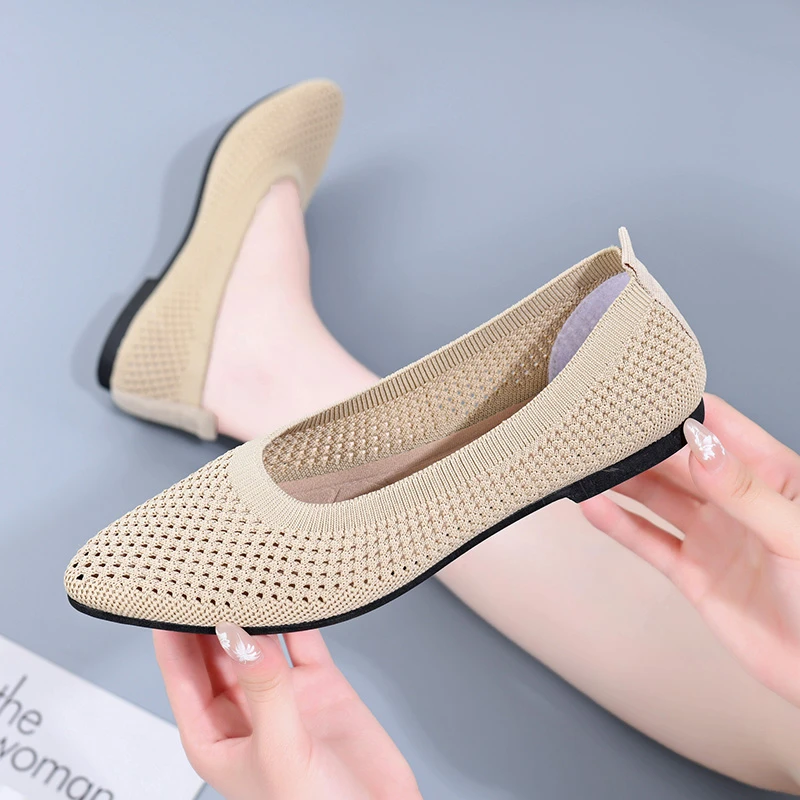 2024夏季平底妈妈鞋不累脚浅口女单鞋镂空网面一脚蹬女网鞋夏季