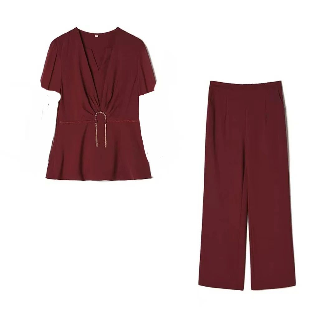 【QX349断码青仓实物短袖】夏季洋气套装女新款半袖九分裤两件套