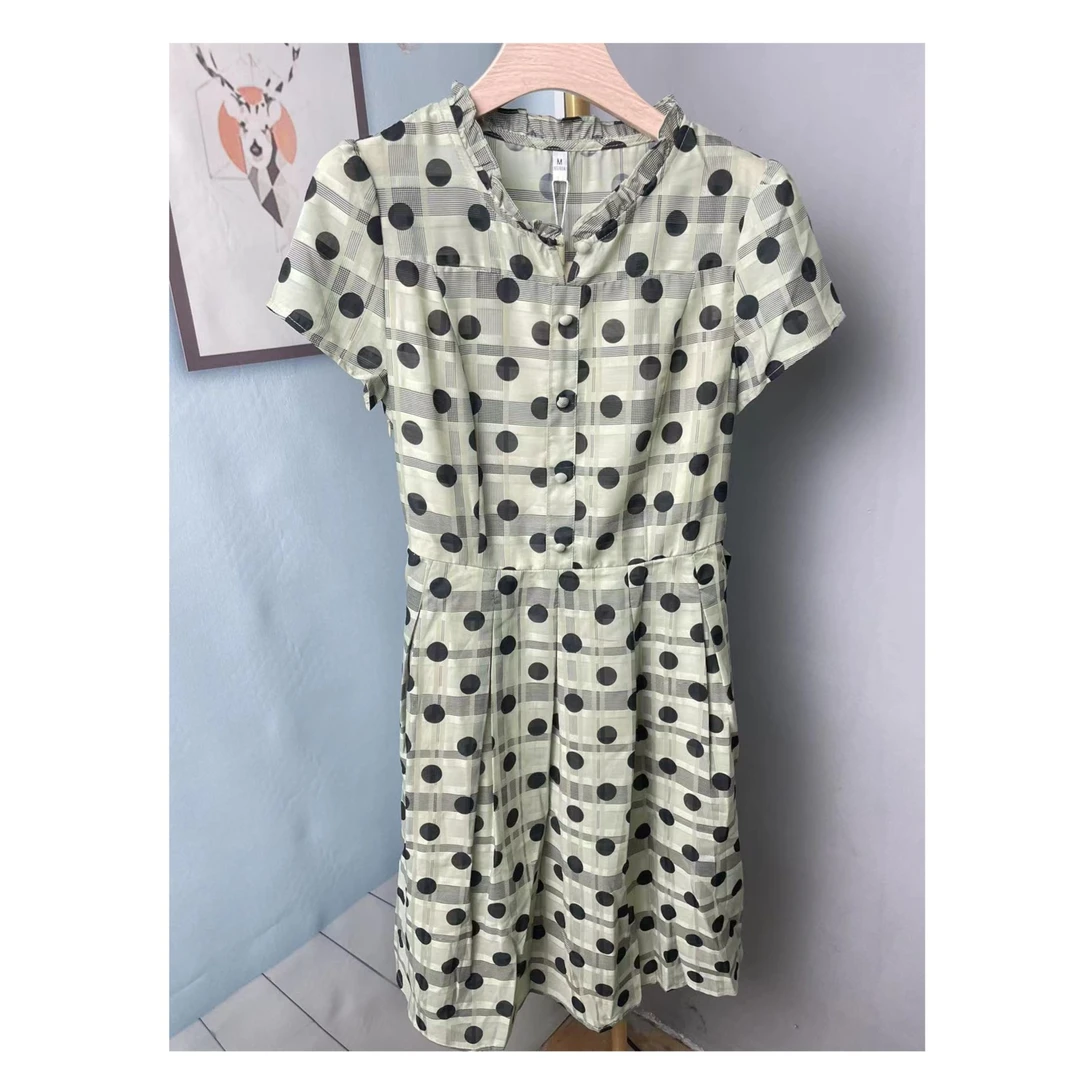 【QX345】波点印花v领连衣裙女小个子夏季潮流设计感小众裙子