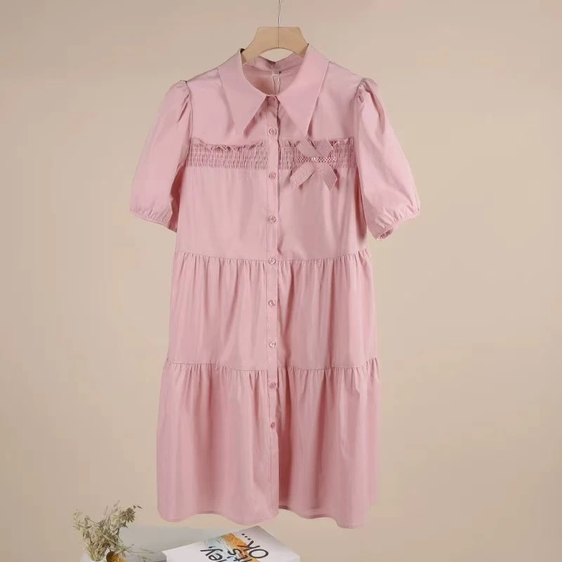 【QX358】夏季新款洋气减龄POLO领蝴蝶结小个子连衣裙