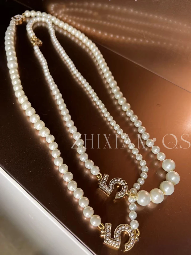 铜合金仿珍珠项链 【圆润晶莹】百搭复古叠戴多层项链轻奢毛衣链