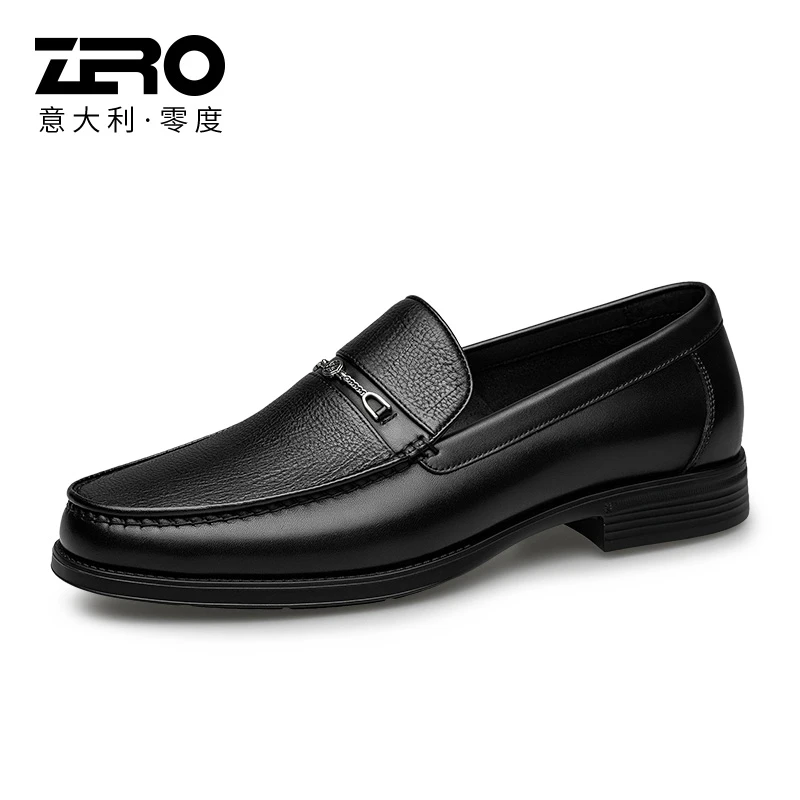 零度男鞋秋季男士真皮透气商务休闲鞋英伦风轻便套脚鞋新郎婚鞋男