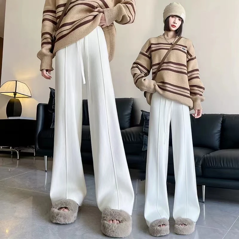 HSTYLE/韩都衣舍秋冬新款高腰垂感直筒裤宽松针织显瘦裤子2018-2