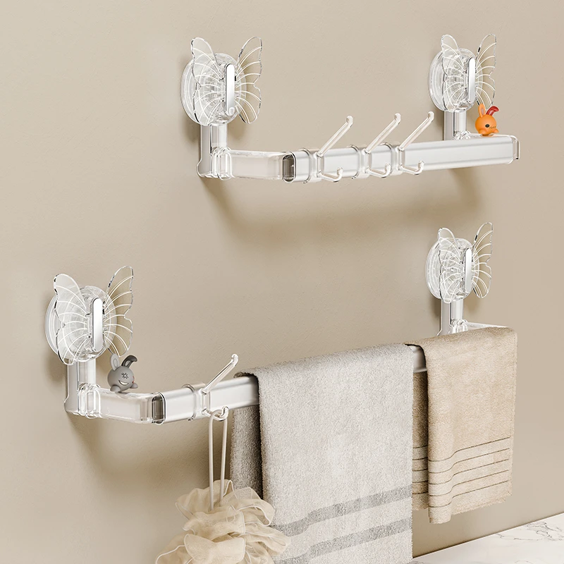 吸盘毛巾架太空铝加厚毛巾杆浴室卫生间免打孔置物架毛巾挂杆挂钩