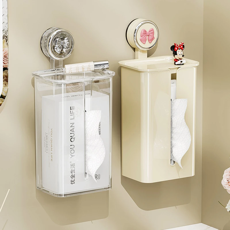吸盘纸巾盒壁挂式卫生间面巾纸壁挂盒厕所洗脸巾收纳盒悬挂抽纸盒
