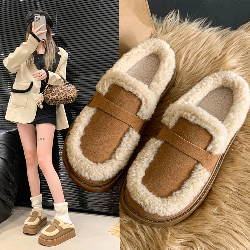厚底毛毛拖鞋女外穿2024新款冬季加绒保暖雪地靴棉拖鞋勃肯鞋半拖