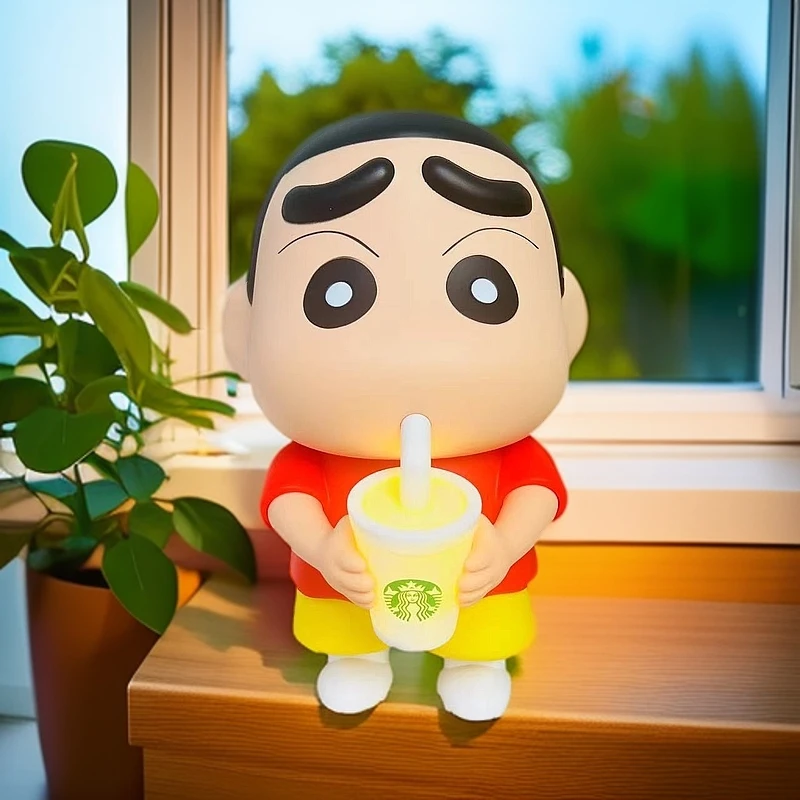 25CM蜡笔小新奶茶发光灯小夜灯手办公仔桌面摆件家居卧室装饰