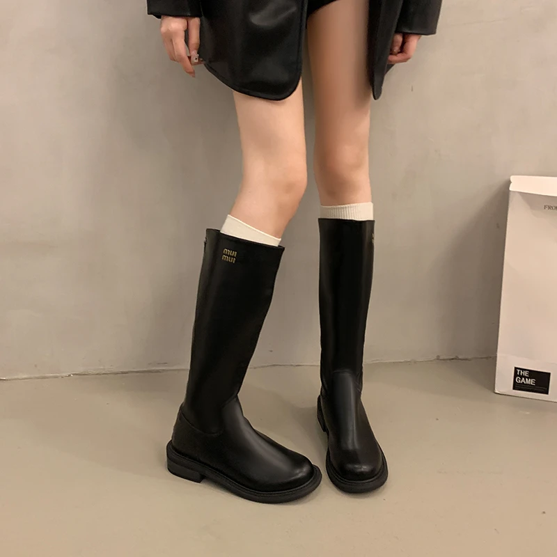 NiDiNG/逆町秋冬时髦新款爆款网红百搭平底骑士长靴长筒靴女