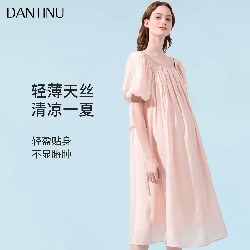 孕妇裙夏款气质时尚泡泡袖天丝大码轻薄公主露肩一字肩宽松长裙