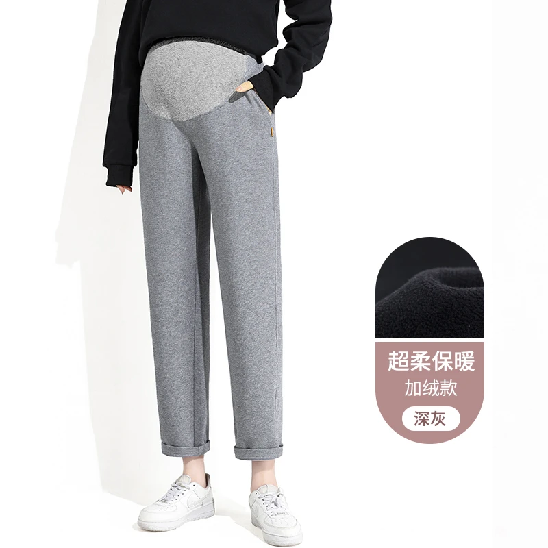 孕妇运动裤女秋冬外穿休闲卫裤加绒宽松九分小个子大码春秋束脚裤