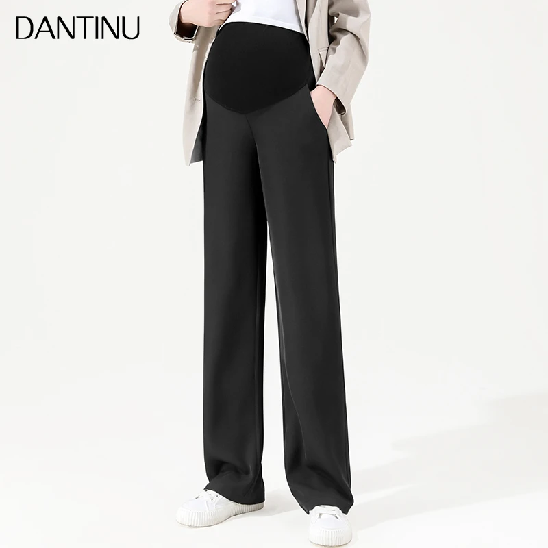 孕妇时尚夏季外穿大码黑色窄版垂感拖地裤加长版夏装女直筒长裤
