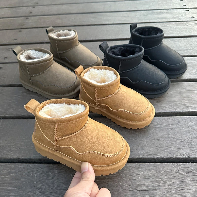 【小时光】儿童雪地靴皮靴冬季女童加绒加厚棉靴男宝宝短靴防水保暖