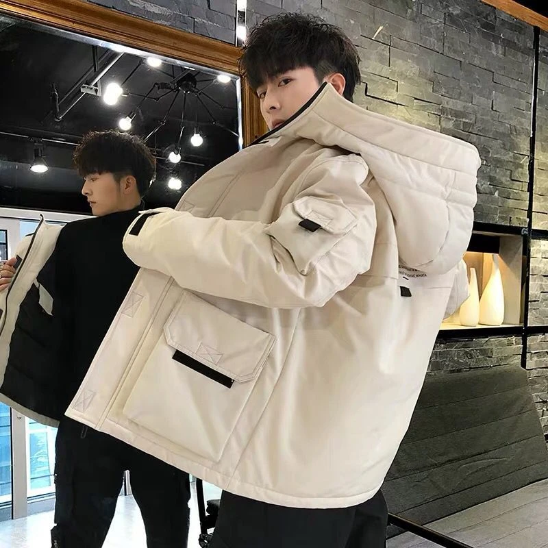 羽绒服男2022冬季新款潮流帅气短款学生工装轻薄加厚冬装男士外套