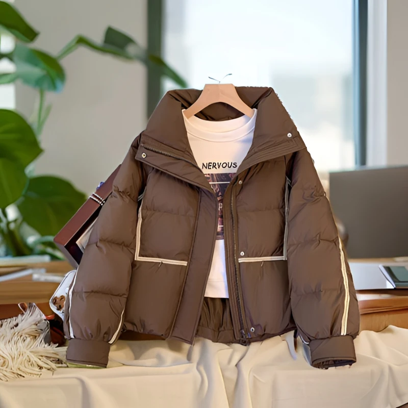 美拉德欧货立领羽绒服女短款2023冬季新款宽松显瘦加厚外套保暖