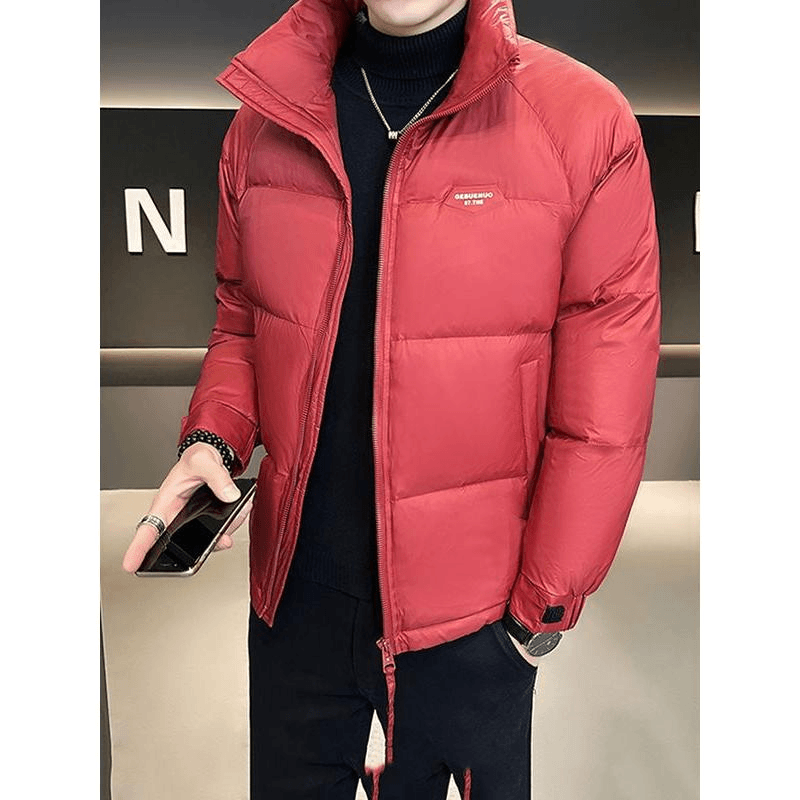 大红色羽绒服男士2023新款立领短款加厚冬装高级感本命年冬季外套