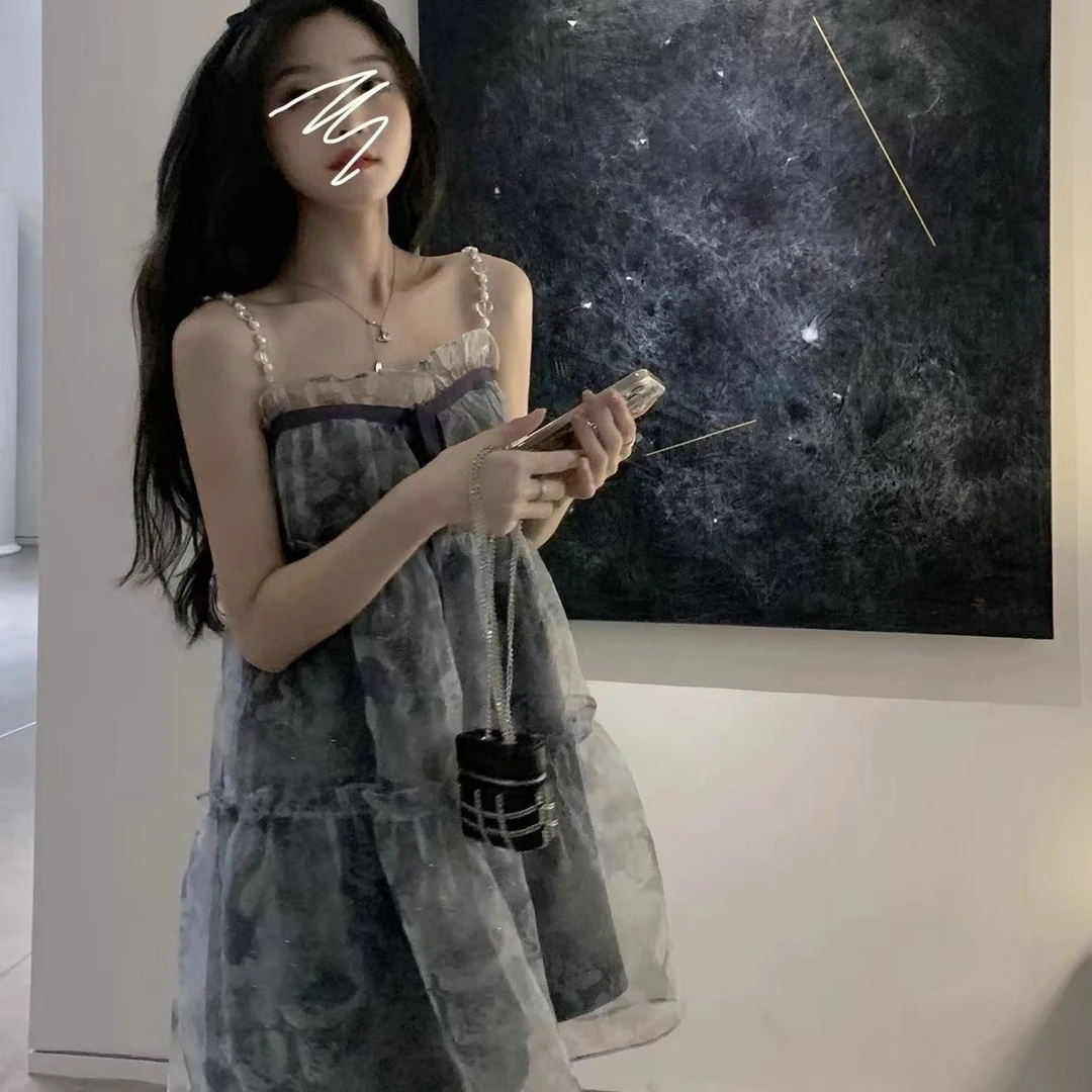 银河玫瑰吊带连衣裙女夏季甜美小个子宽松短裙洋气减龄超仙娃娃裙