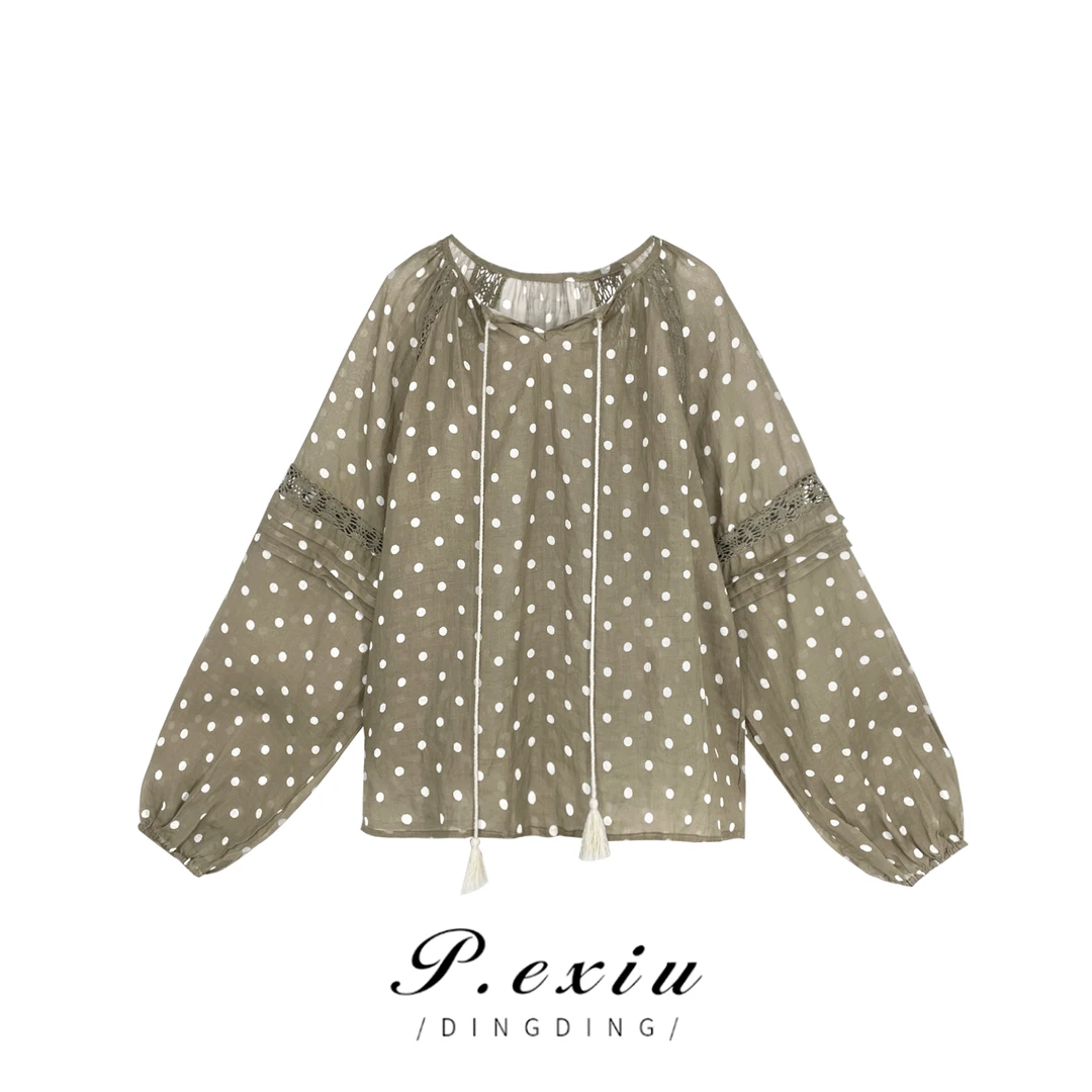 PanYiXiu/潘依绣【前后两穿】100%苎麻系带高级感波点衬衫 W-61381