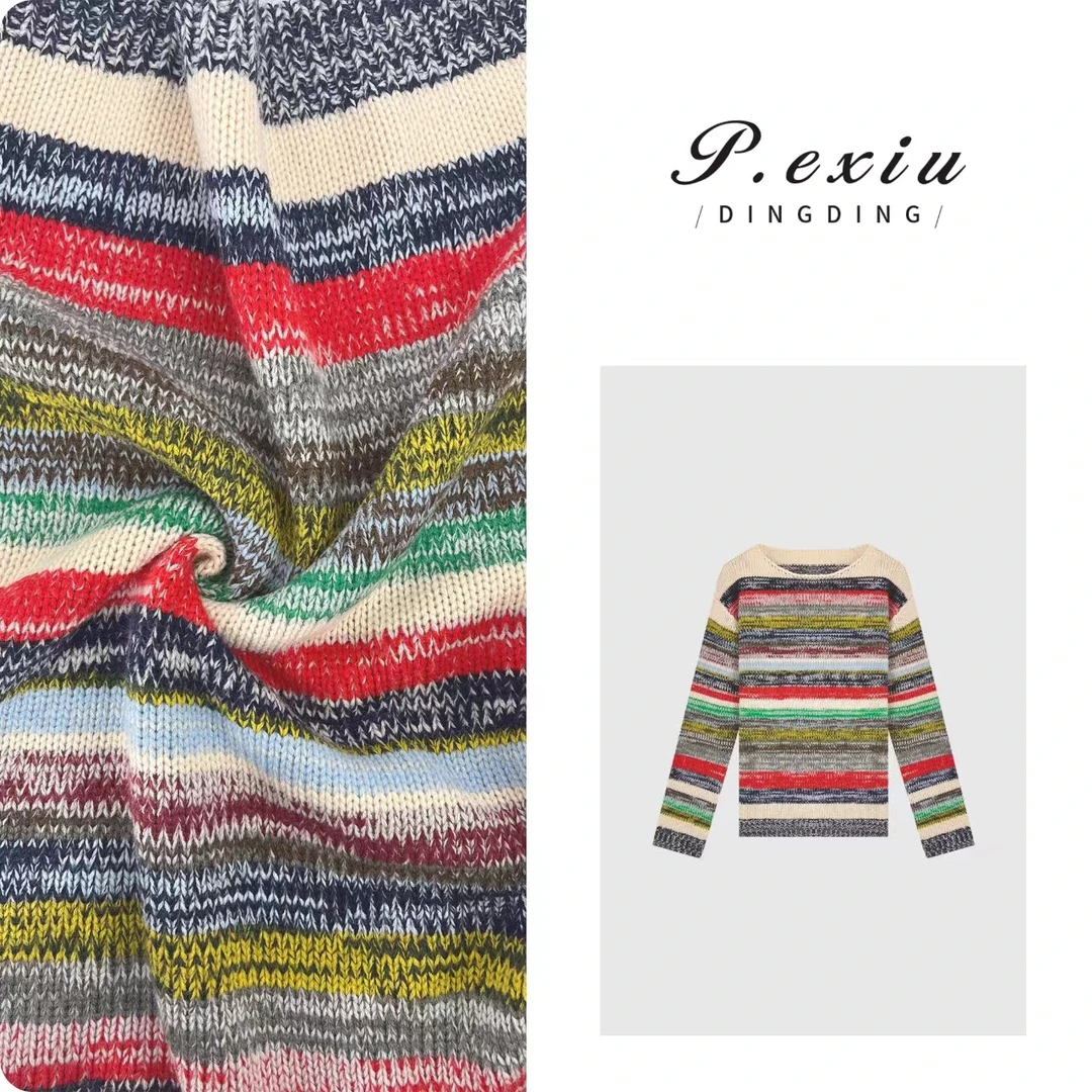 PanYiXiu/潘依绣羊-毛小众复古彩色条纹针织长袖上衣 FM-Y6548