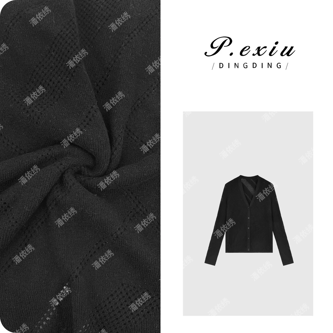 PanYiXiu/潘依绣100%羊毛轻奢简约镂空V领针织开衫 ZZ0583