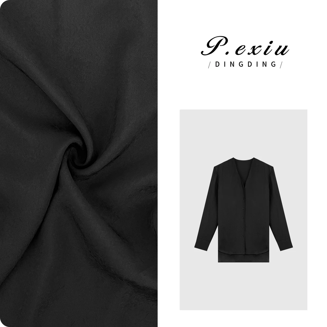 PanYiXiu/潘依绣100%人丝设计感不规则V领纹路衬衫 A1223