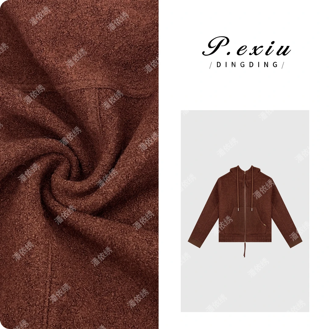 PanYiXiu/潘依绣【满分松弛】羊-毛美拉德绒面休闲连帽外套 W-62543