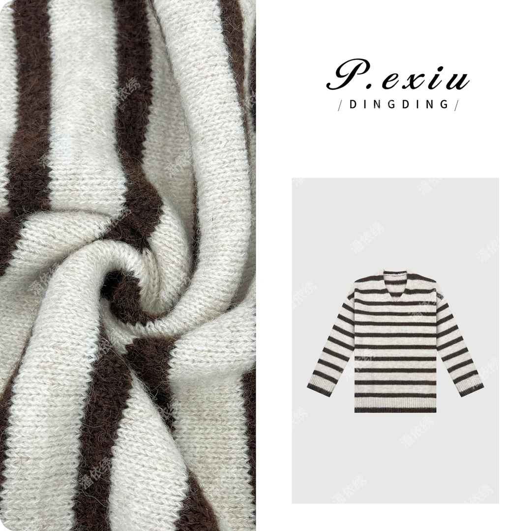 PanYiXiu/潘依绣【冬日热coco】V领条纹撞色长袖套头针织上衣L2520