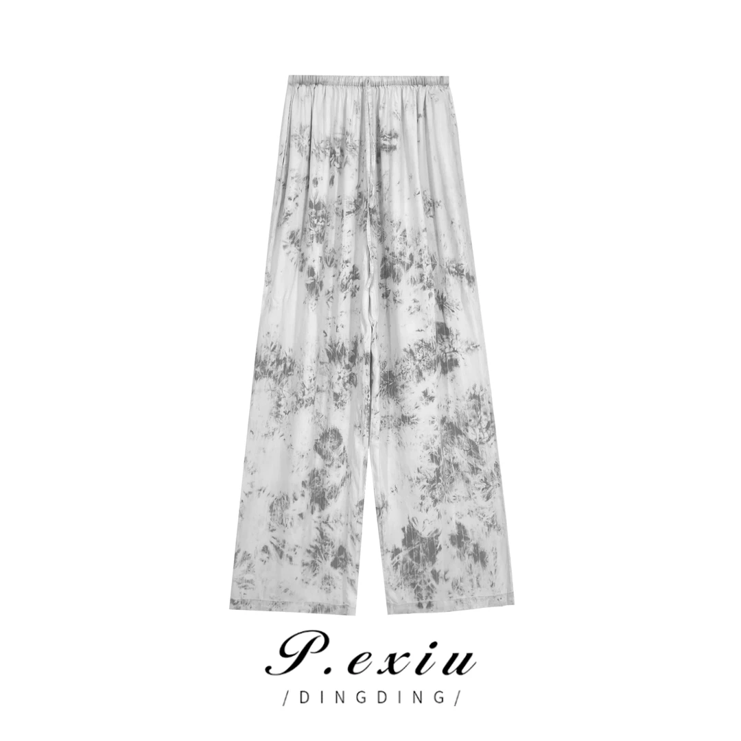 夏季-天-丝-水墨印染宽松气质显高休闲裤 Z105561