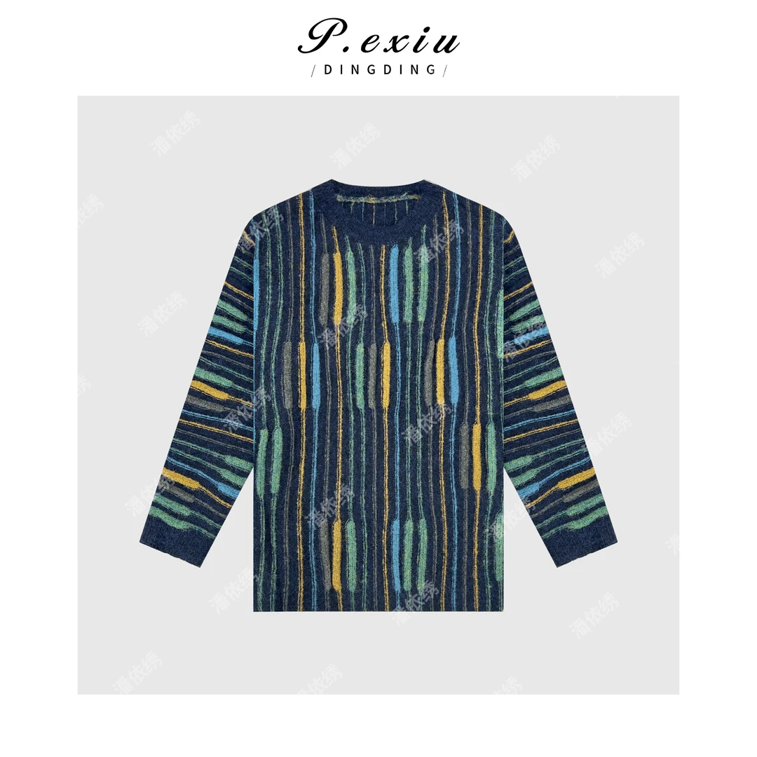 氛围感复古撞色圆领毛衣 Q56042