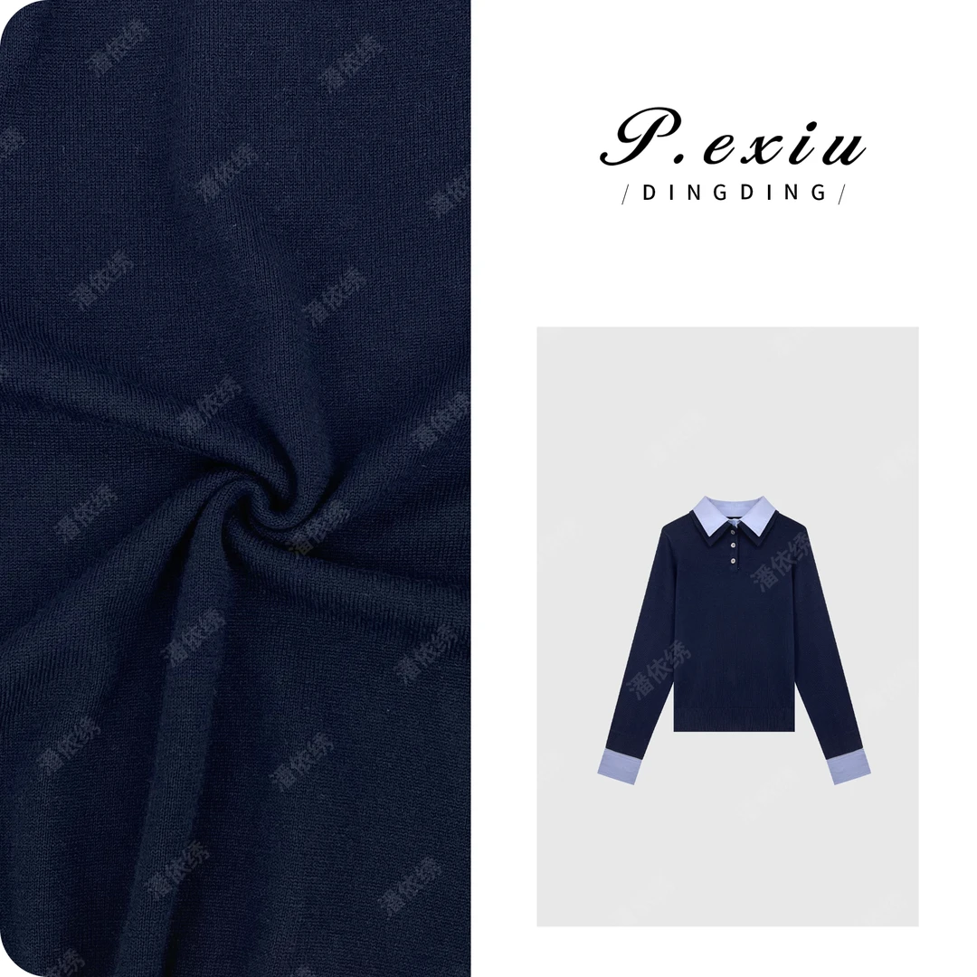 PanYiXiu/潘依绣羊-毛英伦风假两件拼接Polo领针织毛衣ZZ0729