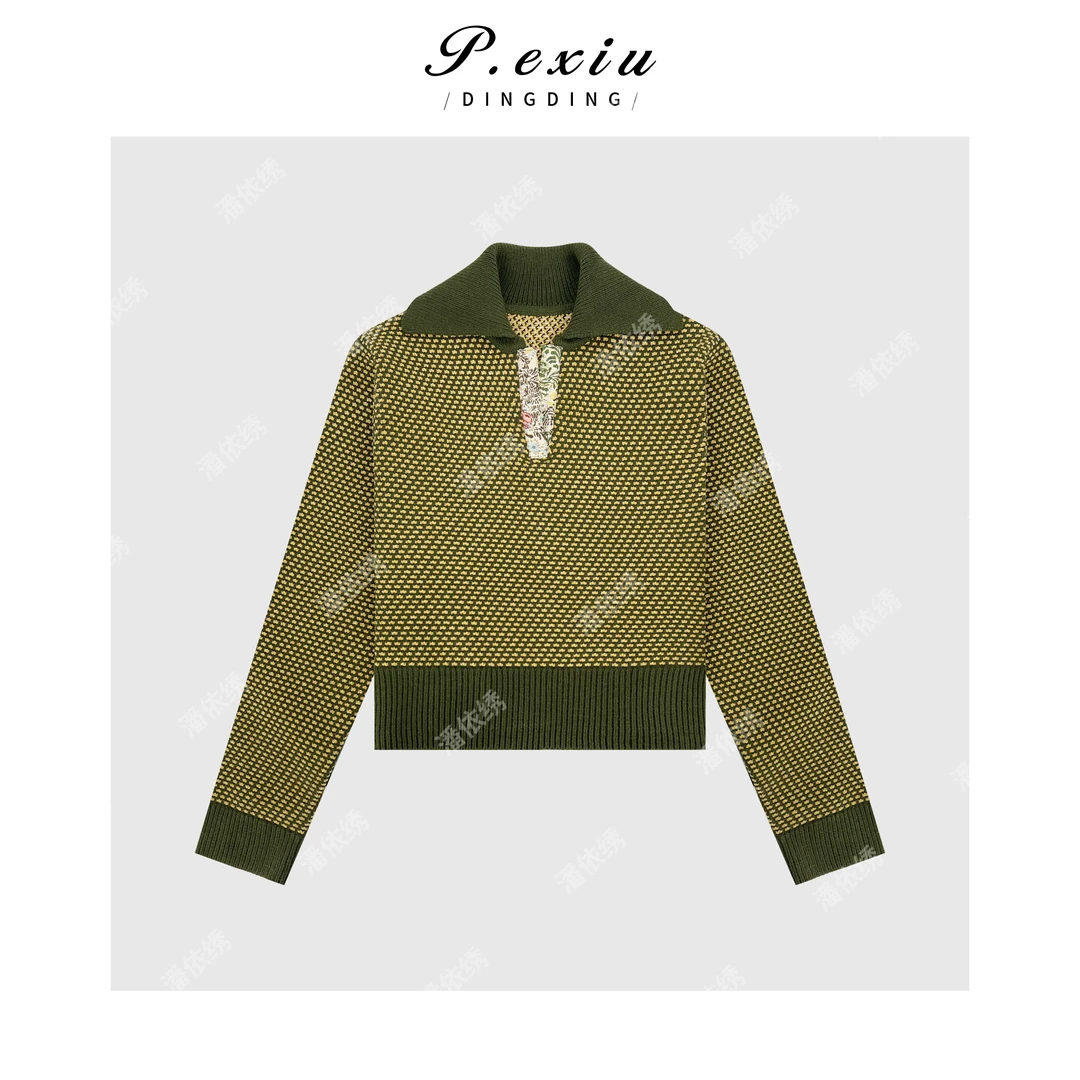 复古慵懒大翻领针织衫Q56053