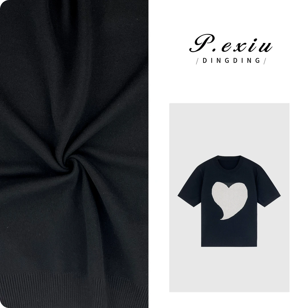 PanYiXiu/潘依绣人丝爱心提花减龄百搭短袖针织上衣 ZZ0596