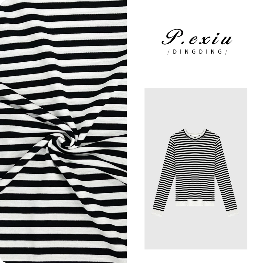PanYiXiu/潘依绣100%天丝松弛感条纹叠穿假两件T恤 W-62370
