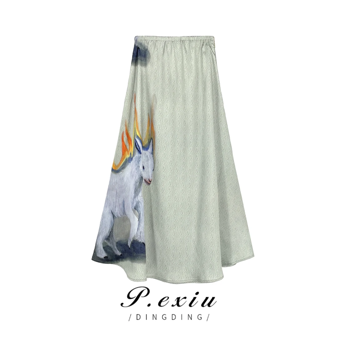 PanYiXiu/潘依绣夏季新款小火羊印花别致宽松飘逸半身裙 W-61310