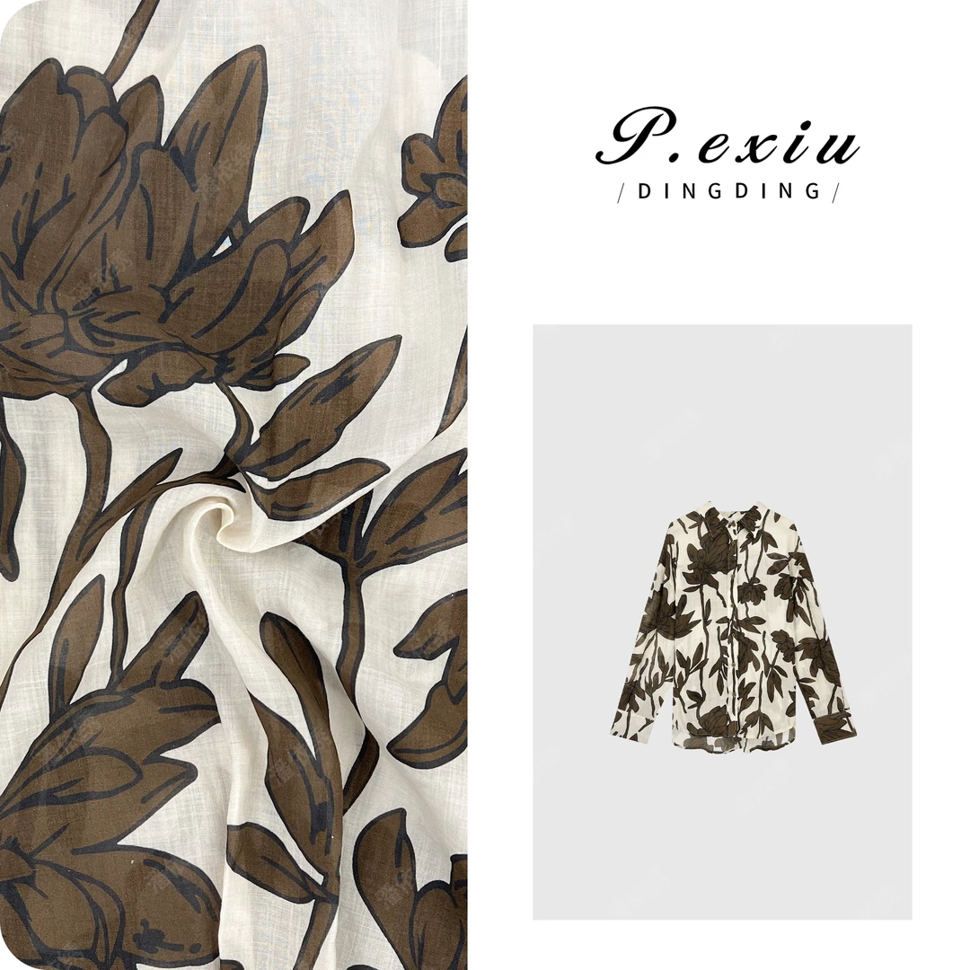 PanYiXiu/潘依绣【手绘木兰】亚麻天丝水墨花卉长袖衬衫 SH1615